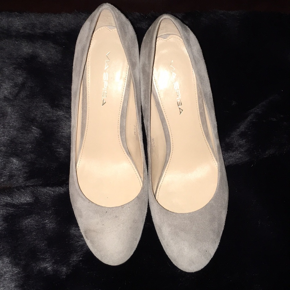 Beautiful grey suede wedge heels